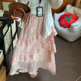 BXOXO Skirts Women Polka Dot Bow Printed Lace Patchwork Ruffles Sweet Summer Fashion Cake Long Skirt Female Casual Chic